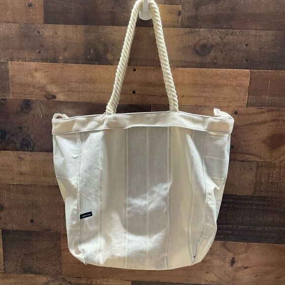 Lancome Tote Bag Canvas Soft Rope Handles Blue White Block Color Snap Closure - Picture 6 of 11